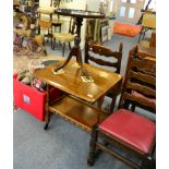 Mid-20th century oak tea trolley and a small oval occasional table