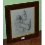 Attributed to Frank Dobson (1888-1963) Mother and Child, signed, charcoal on coloured paper, 30cm by