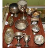 A group of silver items to include a George III style cream jug; small inkstand; bedside