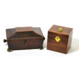 An early 19th century tea caddy and a Victorian mahogany box