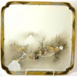A Japanese porcelain tray, early 20th century, handpainted with figural landscape, signed to