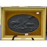 A Wedgwood black basalt plaque ''The Frightened Horse'' framed