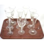 Eight various wine glasses including a 19th century cotton twist example