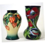 A Moorcroft Chinese lantern trial vase by Nicola Slaney; and a Helen pattern vase (2)