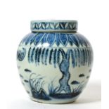 A Chinese blue and white stoneware ginger jar and cover