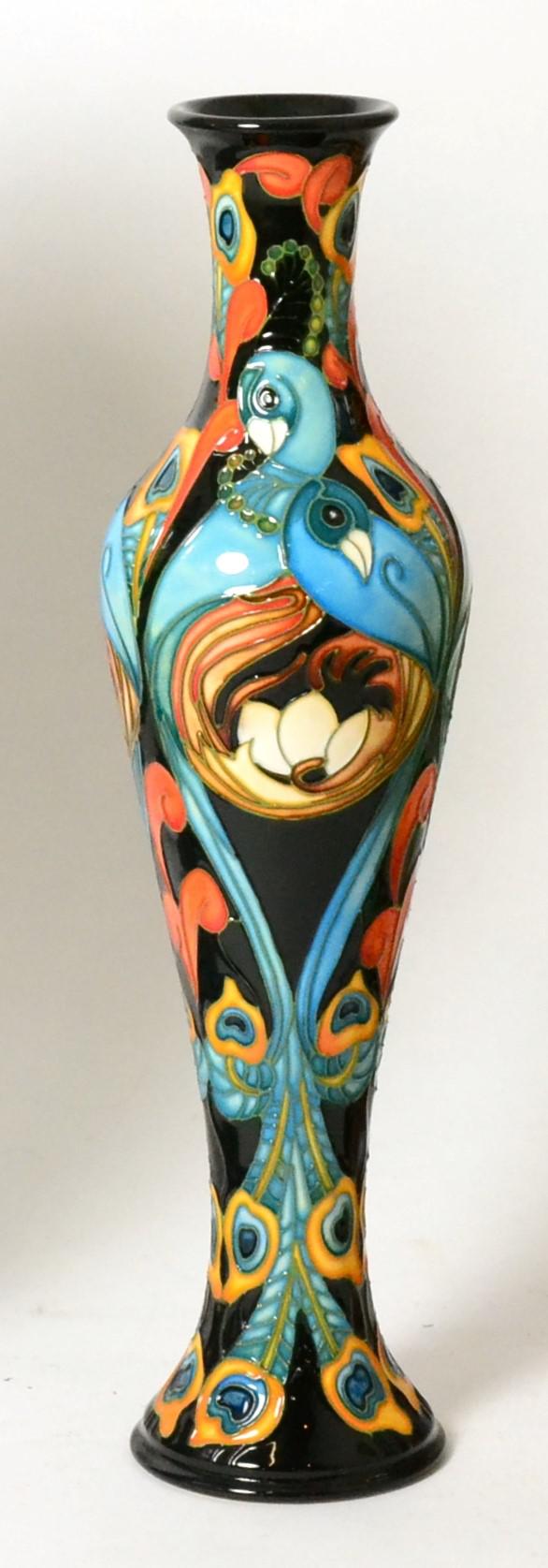 A Moorcroft Proud as Peacocks pattern vase, designed by Kerry Goodwin, shape 138/12, numbered