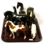 Beswick Horses Including: Pinto Pony, 1373, skewbald gloss, Black Beauty, 2466 and Foal, both