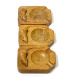 Three Robert 'Mouseman' Thompson oak ashtrays