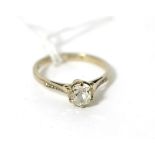 An old cut diamond solitaire ring, estimated diamond weight 0.50 carat approximately, stamped '