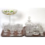 A part set of Waterford crystal table glasses and a matching jug; a set of six Tudor engraved and