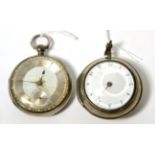 A silver pair cased verge pocket watch, movement signed D Thornhill, London and a silver open