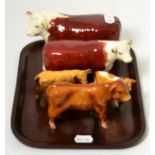 Beswick Cattle Comprising: Hereford Bull, 1363A, Hereford Cow, 1360, Guernsey Calf, 1249A,