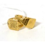 Two 9ct gold gent's signet rings, one inscribed10.50g gross