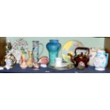 A group of mixed ceramics to include Royal Crown Derby, paperweights, a pair of Shelley vases, an