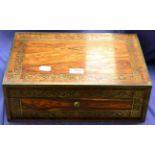 A 19th century brass inlaid rosewood writing slope, the lock stamped Wm Muckleston (key lacking)