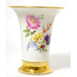 A Continental floral decorated vase, of flaring cylindrical form, 16cm