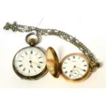 Silver open faced chronograph pocket watch and a gold plated full hunter pocket watch signed Waltham