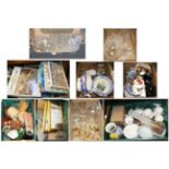 Thirteen boxes of miscellaneous glass, ceramics and other items including 19th century cut glass