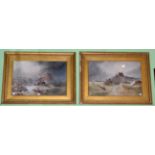 Arthur Mcarthur, a pair of coastal landscapes with stormy seas and shipwrecks, watercolour, signed