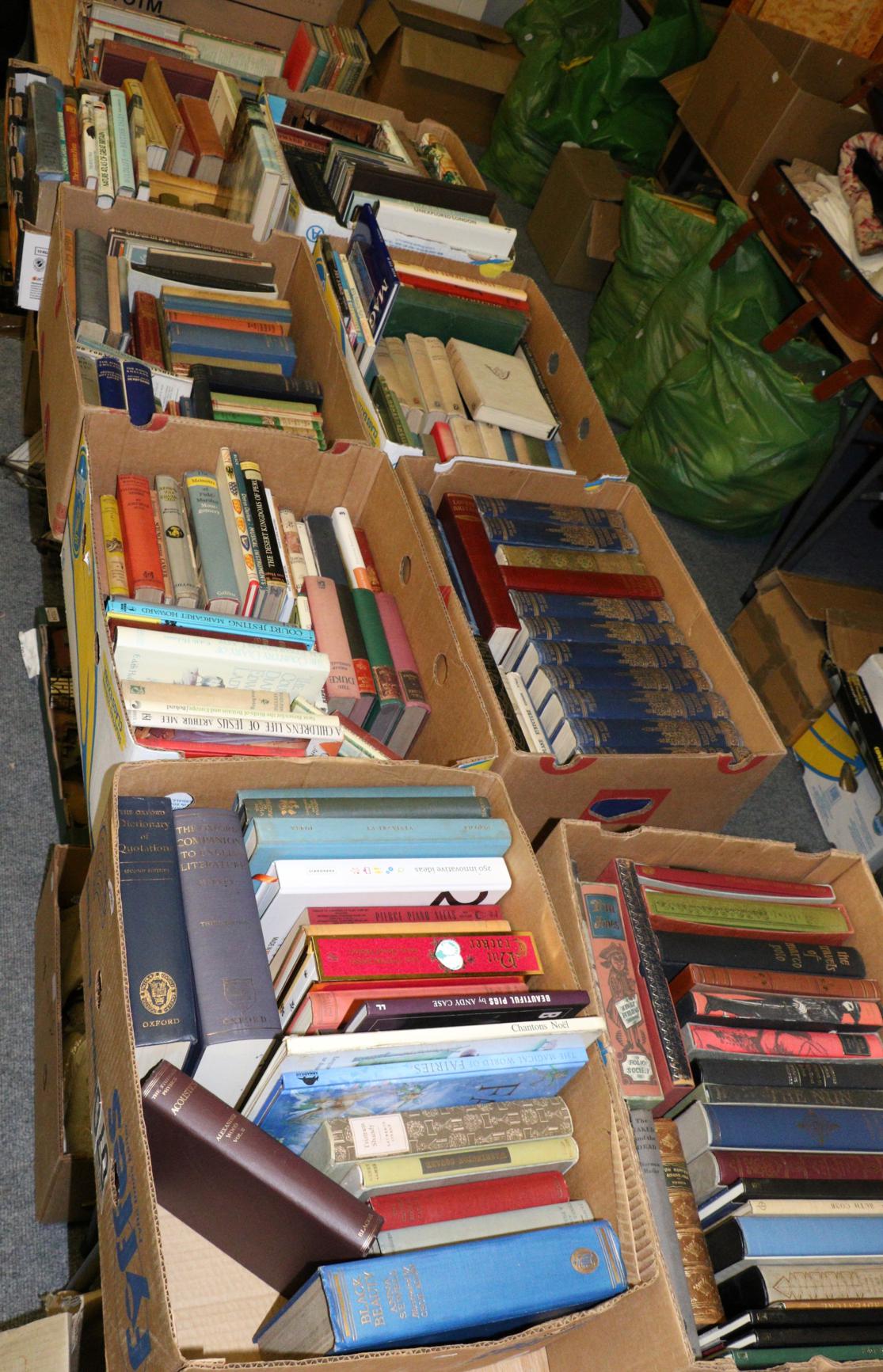 Nine boxes of books including Folio Society, reference, novels etc