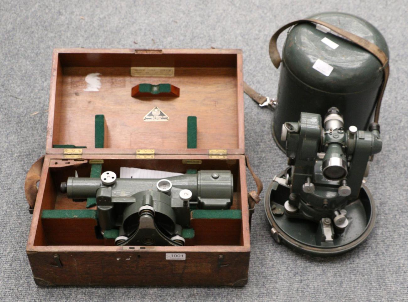 Hilger Watts No.2 microptic theodolite no.ST200-3/208998, green lacquered in steel dome case;