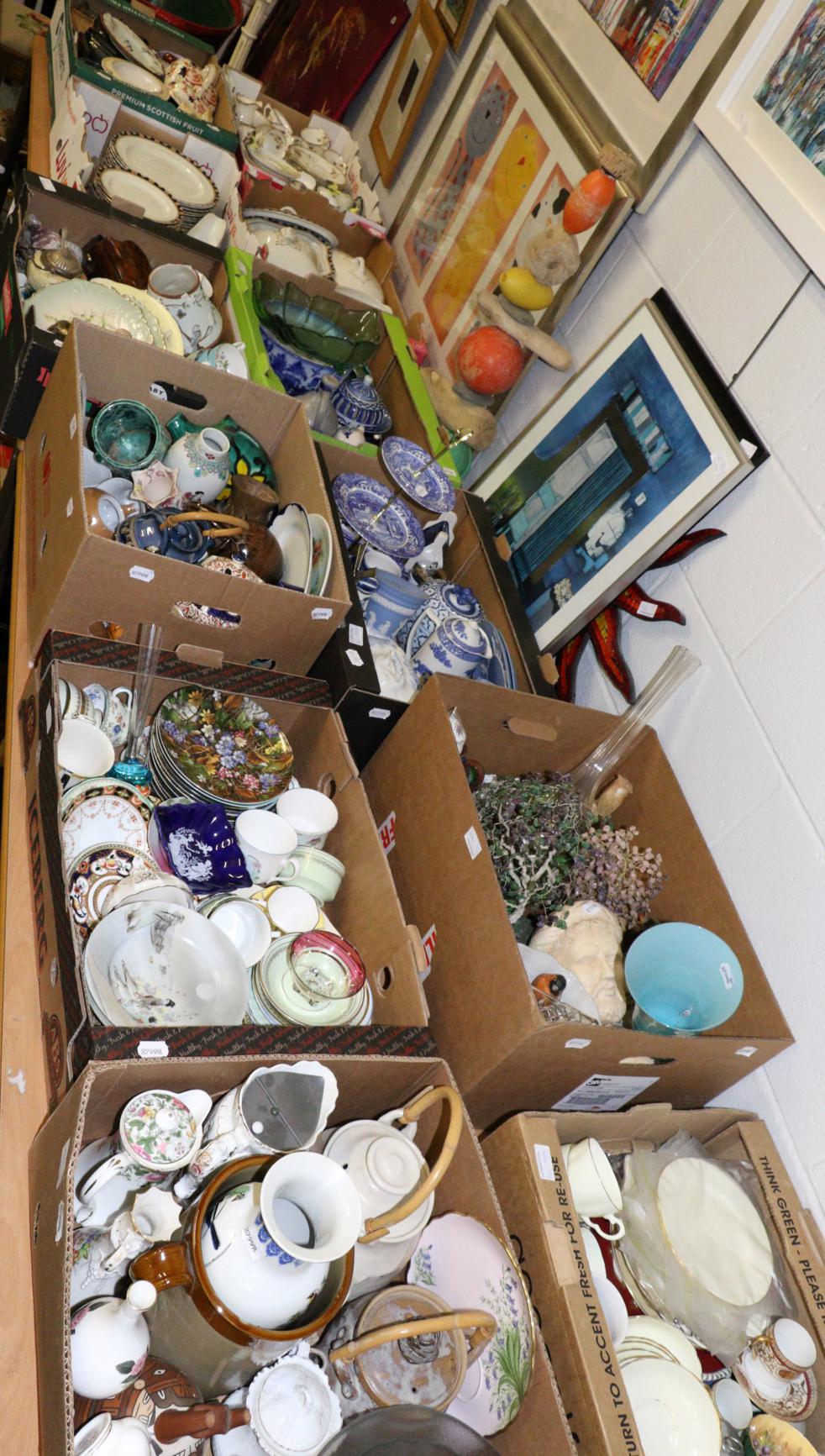 A large quantity of ceramics including Wedgewood Jasper ware, blue and white ceramics, part tea