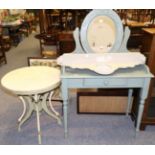 Painted dressing table, similar mirrored coat rack and circular occasional table (3)