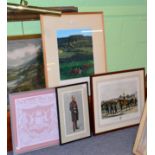 Piers Browne, Addlebrough, Wensleydale, print numbered 34/50; two military prints and a framed