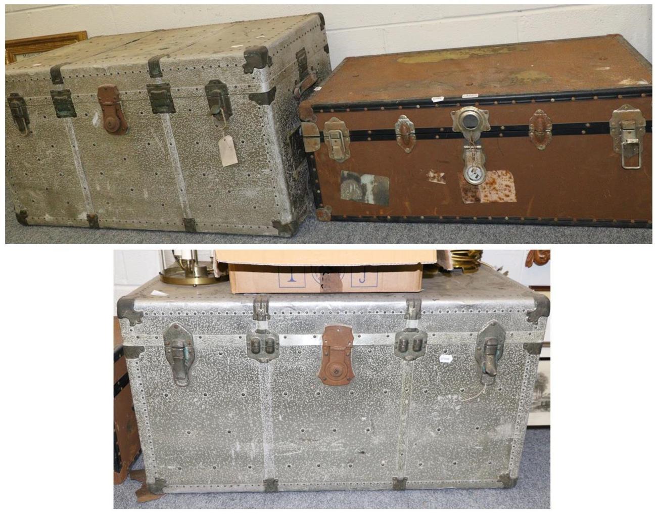 Three travelling trunks containing a quantity of glass jars