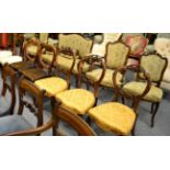 Group of 19th century chairs comprising a pair of balloon back examples, pair of shaped balloon back