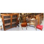 Group of furniture comprising a glazed mahogany bookcase, two bedside tables, six various chairs,
