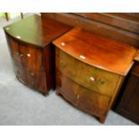 Small bow fronted bedside chest of drawers, together with a mahogany bow fronted commode