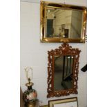 Two reproduction mirrors, one carved, one gilt together with a table lamp (3)