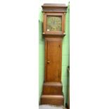 An oak thirty hour longcase clock, signed Benj Reeves, Lamberhurst, circa 1770, flat top pediment,