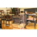 Group of furniture comprising two bookcases, court cupboard, gateleg table, four stools, five