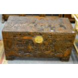 Carved Chinese camphor wood chest by Victorian Brand