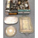 A quantity of silver plate consisting of three trays, flatware, tankered, case carving set,