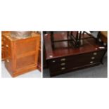 Early 20th century stained three drawer plan chest, together with a 1920's oak two drawer filing