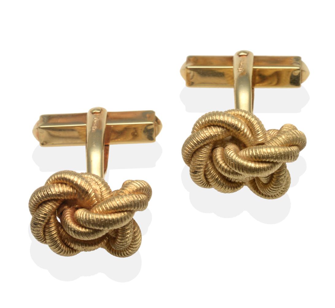 A Pair of 18 Carat Gold Cufflinks, with knot motif heads, with swivel bars see illustration The