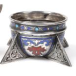 A Russian Silver and Champleve Enamel Salt, Moscow combined city and standard mark 1882-1899,