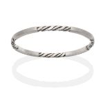 A Silver Georg Jensen Bangle, model number 17C, of twisted and plain bar design, measures 6cm by 5.