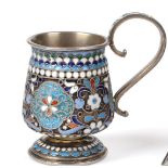 A Russian Silver and Cloisonne Enamel Small Cup, left facing Kokoshnik mark, 1896-1908, maker's mark