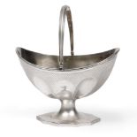 A George III Silver Swing-Handled Sugar Basket, Solomon Hougham, London 1798, oval with reeded