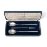 An Art Deco Silver Three Piece Salad Serving Set, Thomas Bradbury & Sons Ltd, Sheffield 1936, the