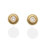 A Pair of 18 Carat Gold Diamond Solitaire Earrings, a round brilliant cut diamond in a broad