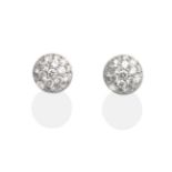 A Pair of Diamond Cluster Earrings, a circular top pavé set with round brilliant cut diamonds, total