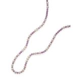 A Kunzite and Cultured Pearl Necklace, groups of round kunzite beads spaced by cultured pearls, to a