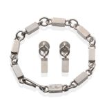 A Silver Bracelet and Earring Suite, by Wiwen Nilsson, formed of rectangular shaped links,