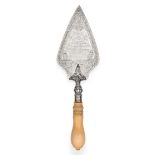 A Victorian Silver Presentation Trowel, John Round & Son Ltd, Sheffield 1880, with carved ivory
