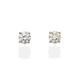 A Pair of 18 Carat Gold Diamond Solitaire Earrings, a round brilliant cut diamond in a claw setting,